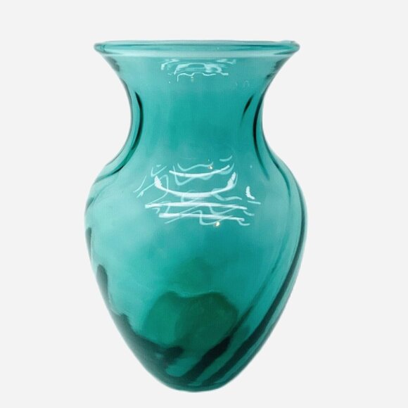 Vintage Indiana Glass Flower Vase Aqua Blue Swirled Diamond 3D Effect Ohio USA - Picture 2 of 12